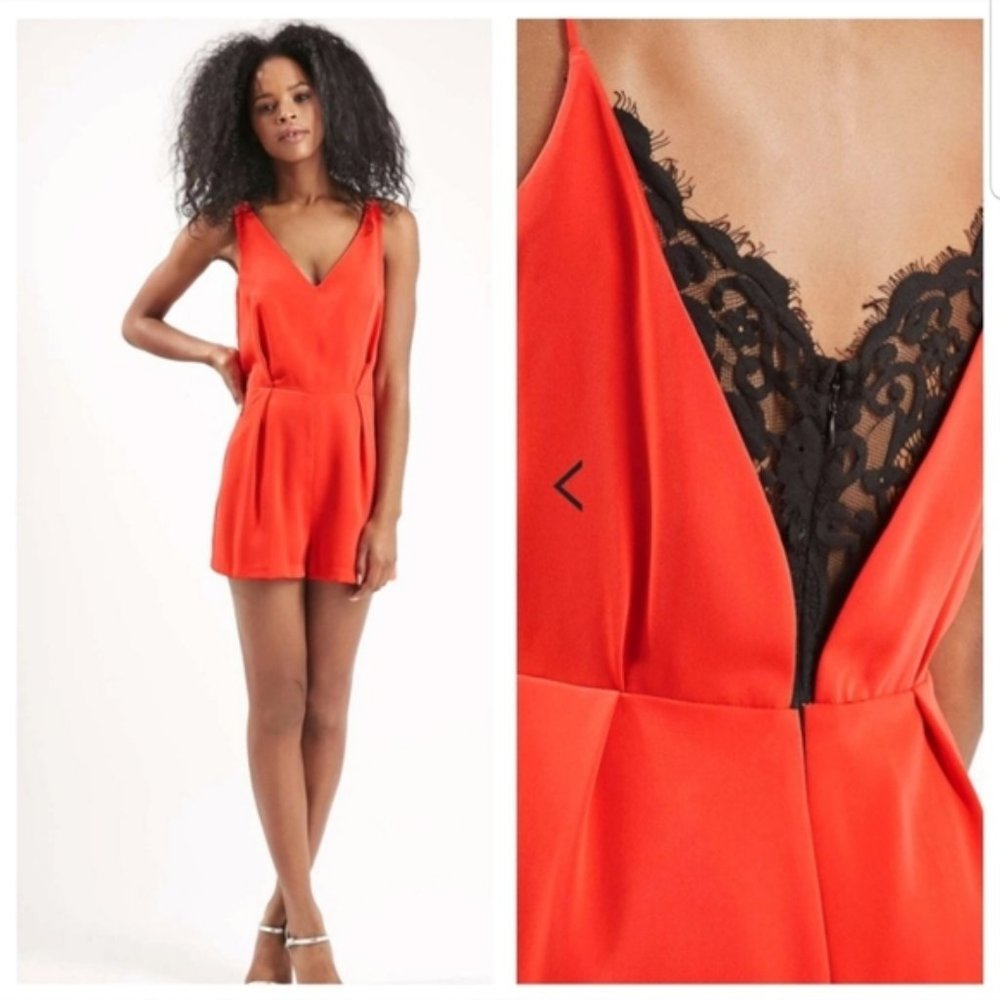 TOPSHOP Orange Romper with Back Lace Accent